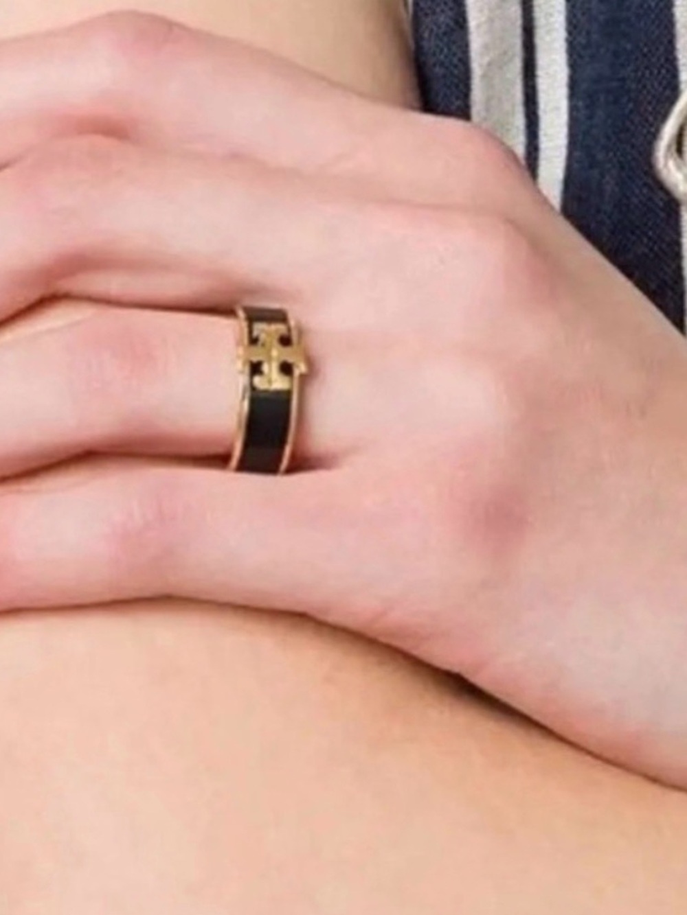 Tory Burch Kira Black Enamel Ring